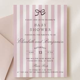 Invitación Baby Shower de franjas y arcos rosados