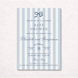 Invitación Baby Shower de franjas y bocas azules f
