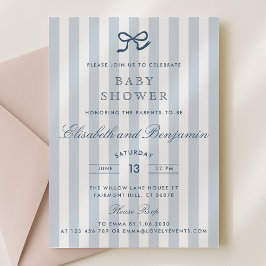 Invitación Baby Shower de franjas y bocas azules f