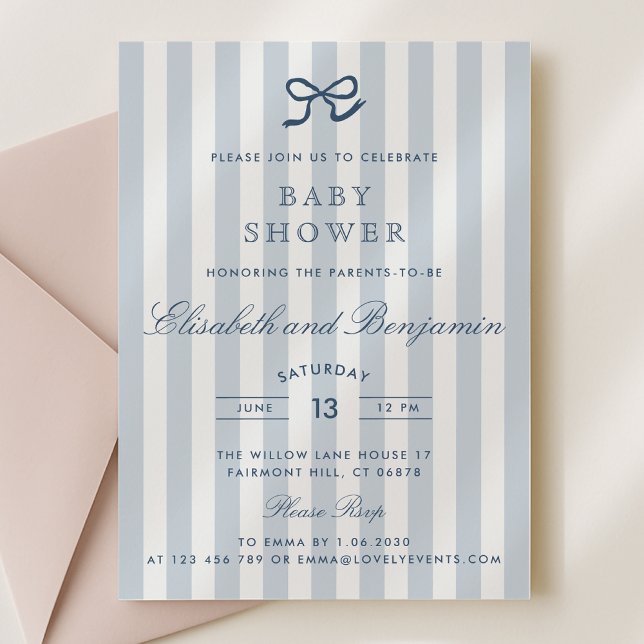 Invitación Baby Shower de franjas y bocas azules f (Subido por el creador)