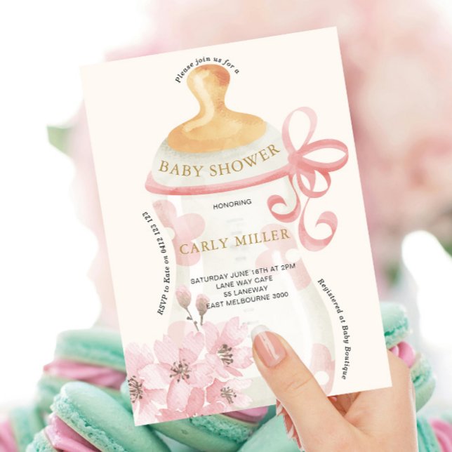 Invitación Baby Shower de frasco de bebé rosado (Subido por el creador)