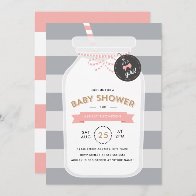 Invitación Baby Shower de frascos de leche de époc (Anverso / Reverso)
