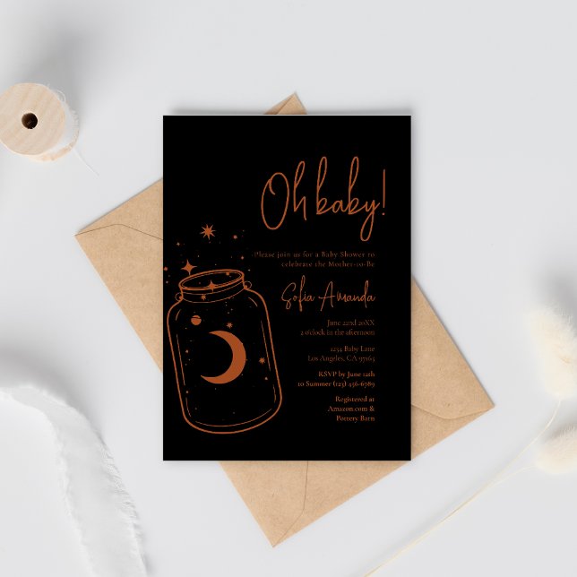 Invitación Baby Shower de frascos místicos y celestes negros (Subido por el creador)