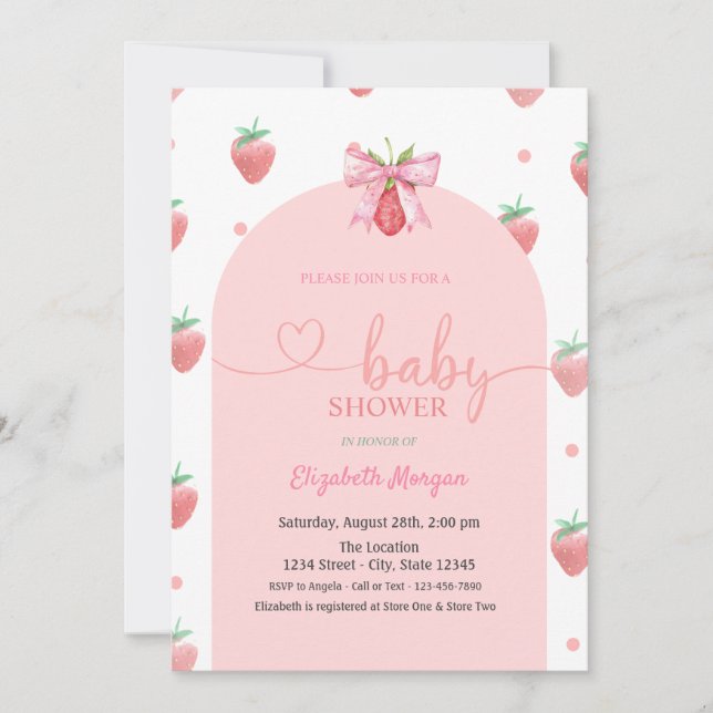 Invitación Baby Shower de fresa de agua (Anverso)