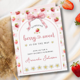 Invitación Baby Shower de fresa de cinta rosada de fresa dulc