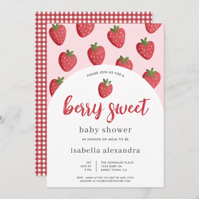 Invitación Baby Shower de fresa dulce de Berry rosa (Anverso / Reverso)