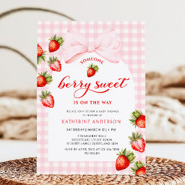 Invitación Baby Shower de fresa dulce de Bow rosa