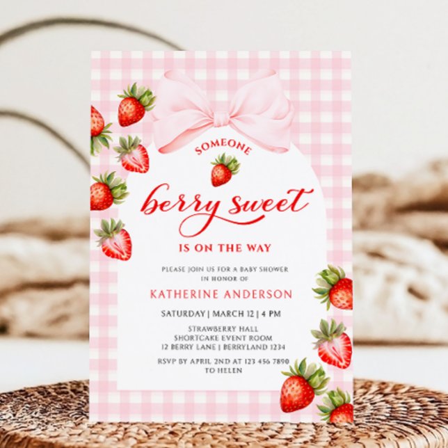 Invitación Baby Shower de fresa dulce de Bow rosa (Subido por el creador)