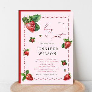 Invitación Baby Shower de fresa dulce de moras rosadas y roja