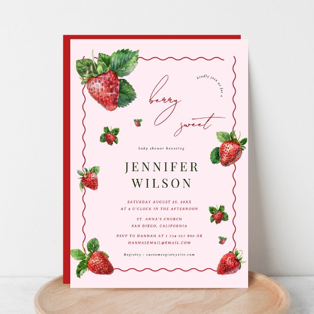 Invitación Baby Shower de fresa dulce de moras rosadas y roja (Subido por el creador)