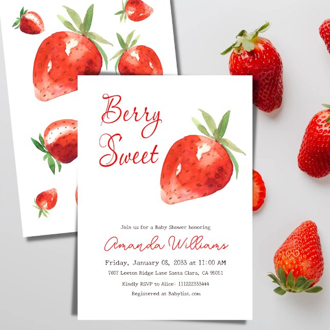 Invitación Baby Shower de fresa moderna de Berry Sweet (Subido por el creador)