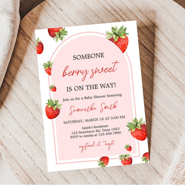 Invitación Baby Shower de fresa roja (Boho Berry Sweet Baby Shower Invitation)