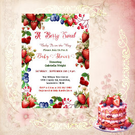 Invitación Baby Shower de fresa roja | Blue Berry Sweet Cute