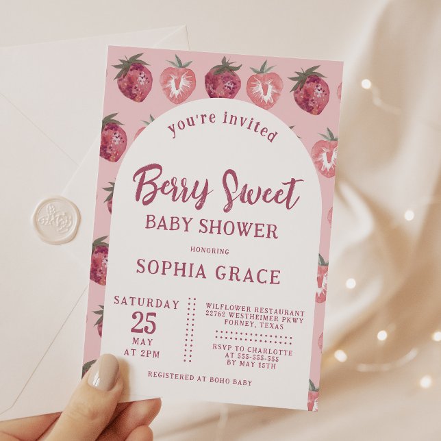 Invitación Baby Shower de fresa rosa (Subido por el creador)