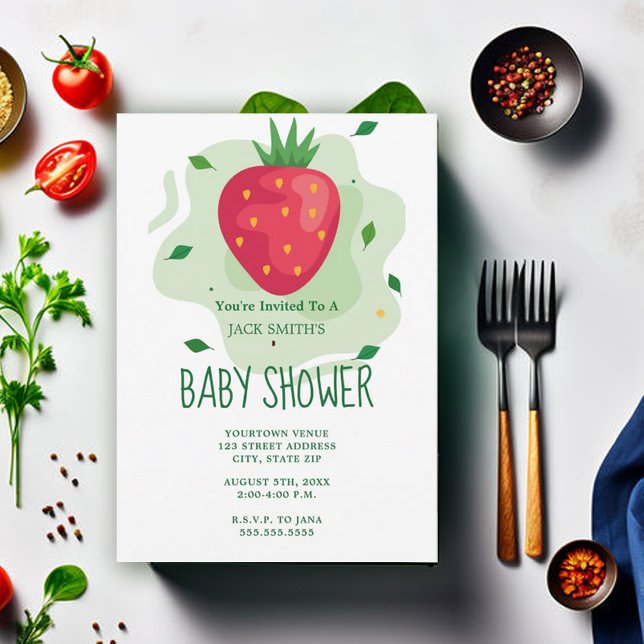 Invitación Baby Shower de fresa verde rojo (Subido por el creador)