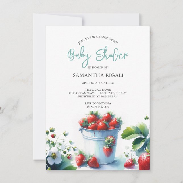 Invitación Baby Shower de fresas de verano (Anverso)