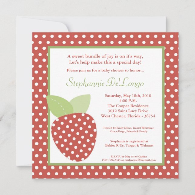 Invitación Baby Shower de frutas de fresa de granj (Anverso)