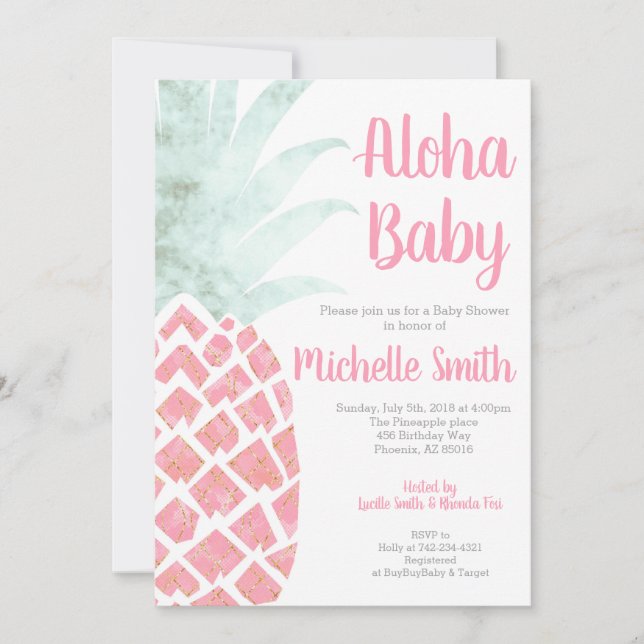 Invitación Baby Shower de frutas tropicales de verano de piña (Anverso)