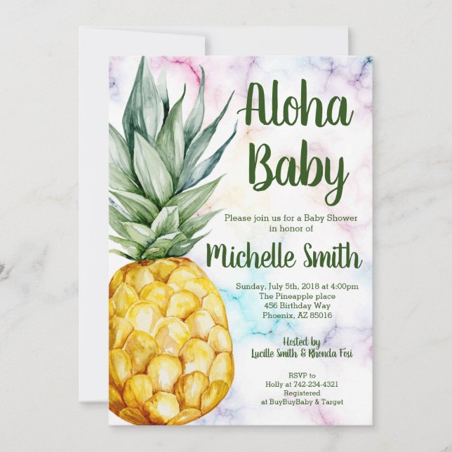 Invitación Baby Shower de frutas tropicales de verano de piña (Anverso)