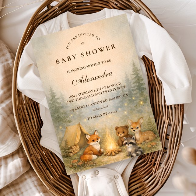 Invitación Baby Shower de Fuego de Campamento en el Bosque (Subido por el creador)