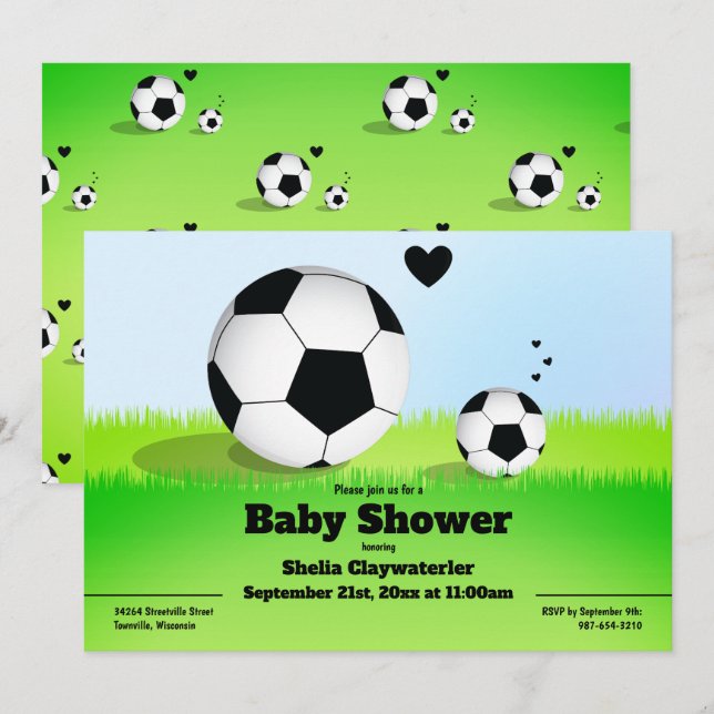 Invitación Baby Shower de fútbol deportivo (Anverso / Reverso)