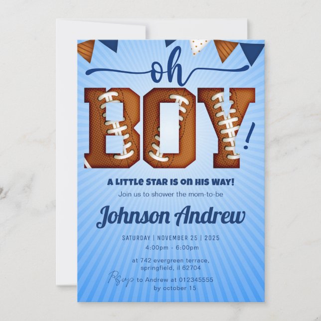 Invitación Baby Shower de fútbol deportivo personal (Anverso)