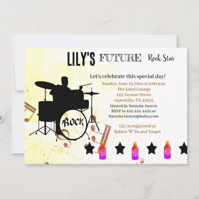 Invitación Baby Shower de Future Rock Star (Anverso)