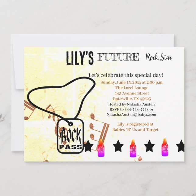 Invitación Baby Shower de Future Rock Star (Anverso)