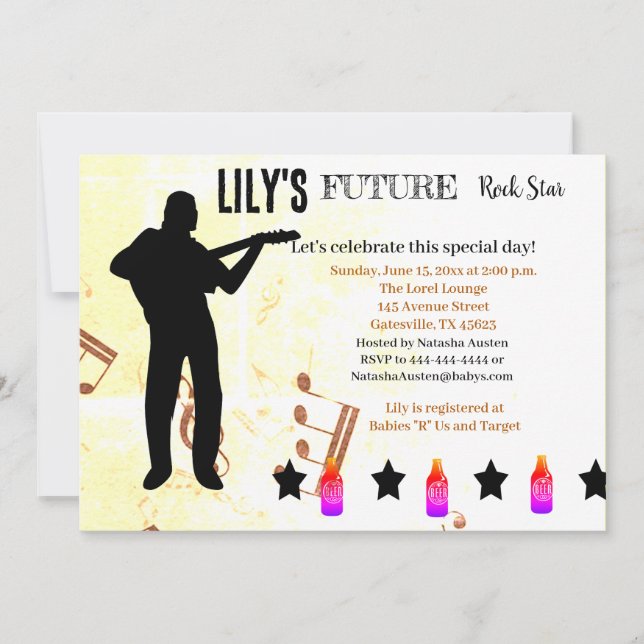 Invitación Baby Shower de Future Rock Star (Anverso)