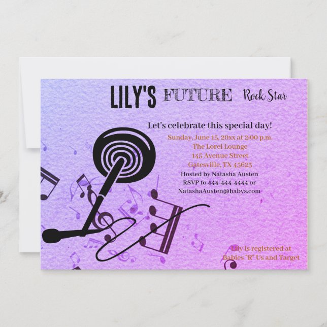Invitación Baby Shower de Future Rock Star (Anverso)