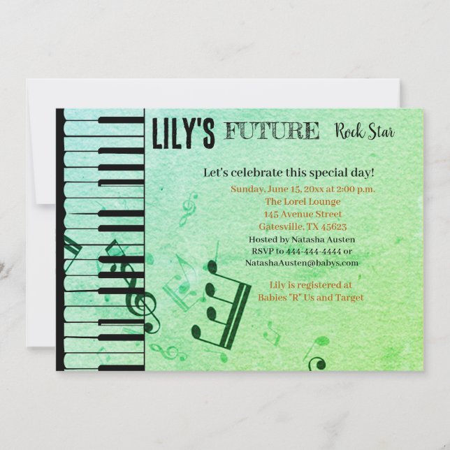 Invitación Baby Shower de Future Rock Star (Anverso)