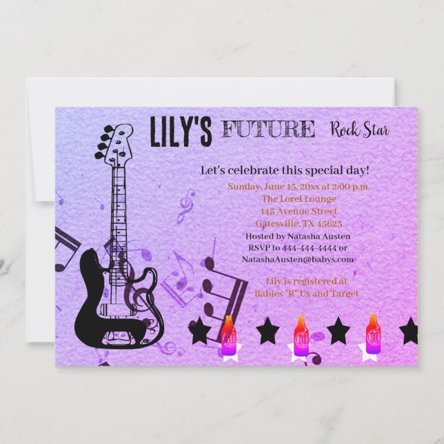 Invitación Baby Shower de Future Rock Star (Anverso)