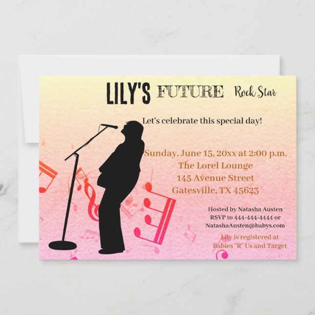 Invitación Baby Shower de Future Rock Star (Anverso)