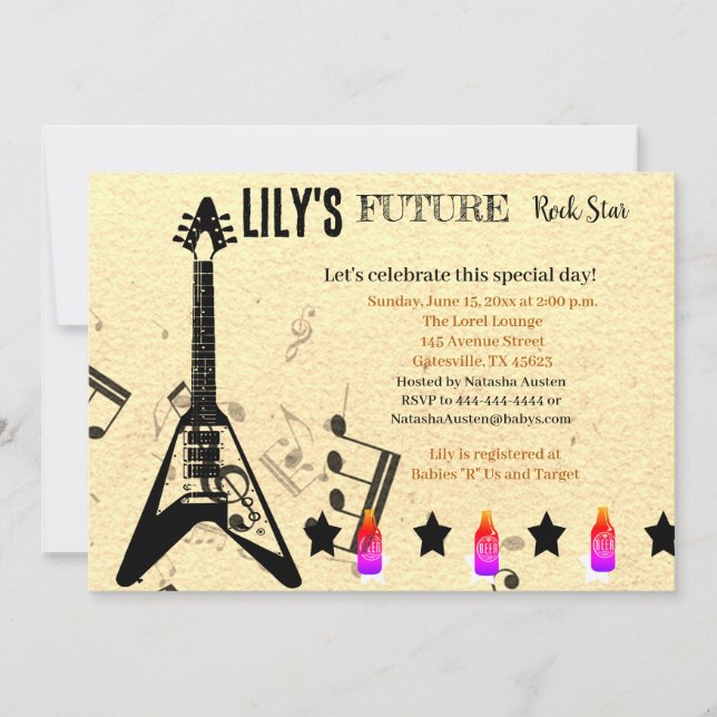 Invitación Baby Shower de Future Rock Star (Anverso)