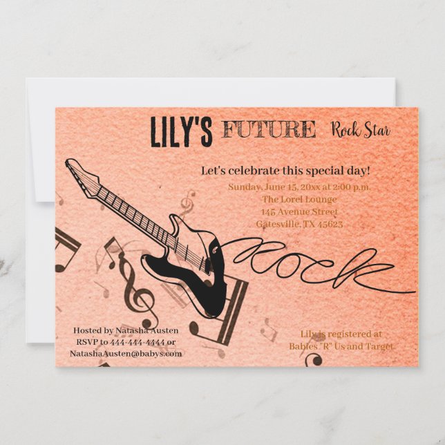 Invitación Baby Shower de Future Rock Star (Anverso)