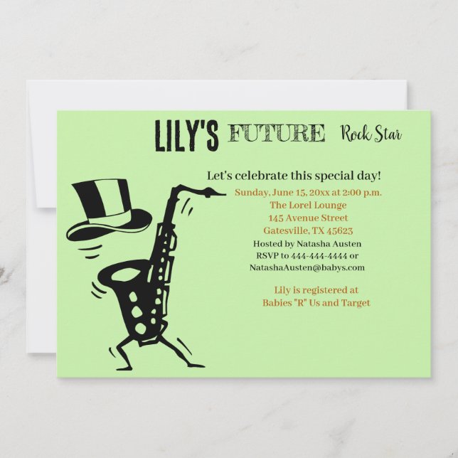 Invitación Baby Shower de Future Rock Star (Anverso)
