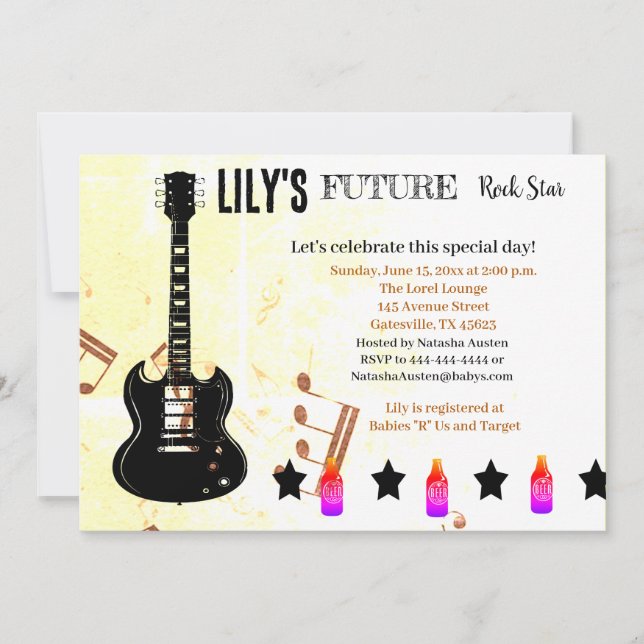 Invitación Baby Shower de Future Rock Star (Anverso)
