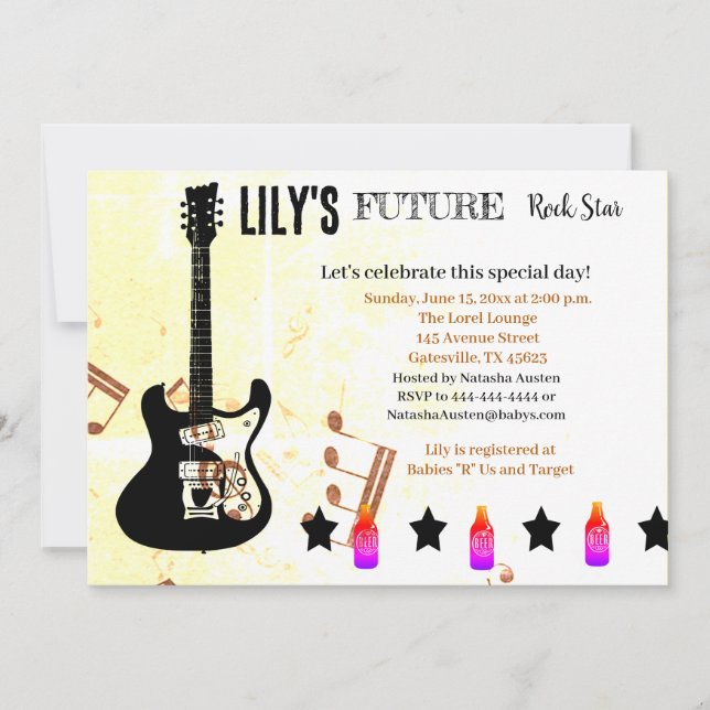 Invitación Baby Shower de Future Rock Star (Anverso)