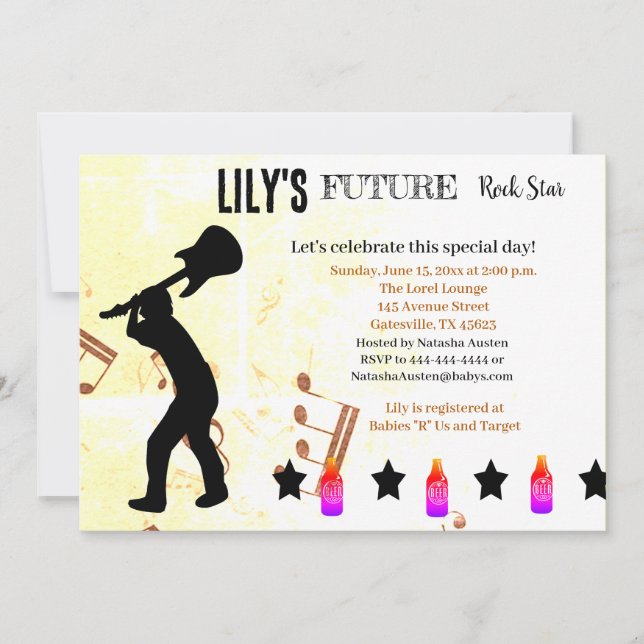 Invitación Baby Shower de Future Rock Star (Anverso)