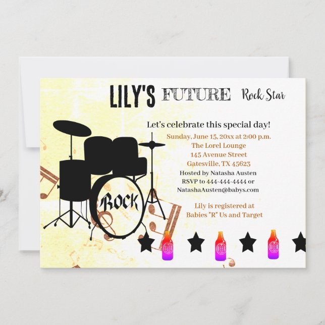 Invitación Baby Shower de Future Rock Star (Anverso)