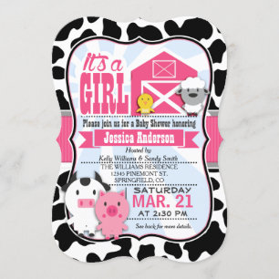 Invitación Baby Shower de gallina de animales de granja rosa 