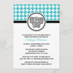 Invitación Baby Shower de gallos blancos y turquesa elefante