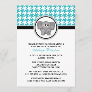 Invitación Baby Shower de gallos blancos y turquesa elefante