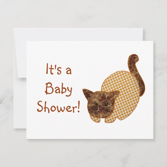 Invitación Baby Shower de gato amarillo estilo país (Anverso)