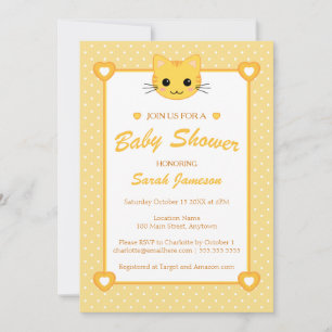 Invitación Baby Shower de gato blanco neutro Naranja amarillo
