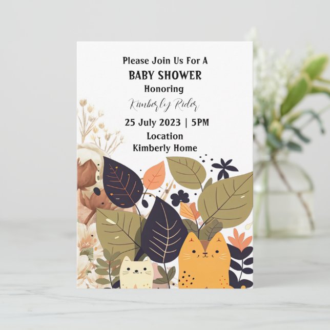 Invitación Baby Shower de gato bohemio (Anverso de pie)
