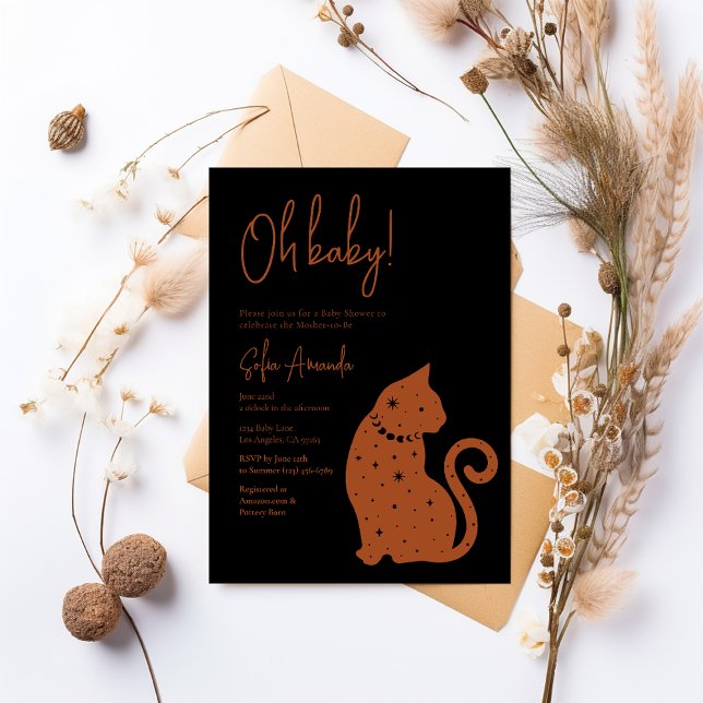 Invitación Baby Shower de gato celestial negro (Subido por el creador)