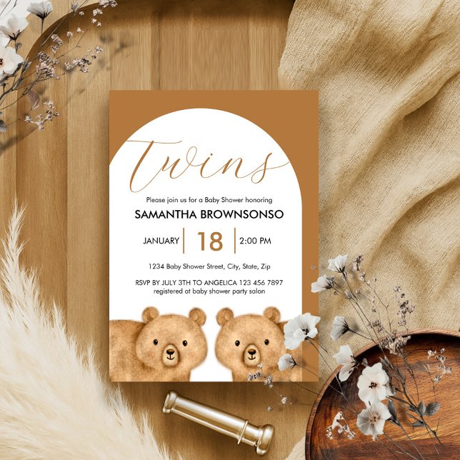 Invitación Baby Shower de gemelos de oso marrón (Subido por el creador)