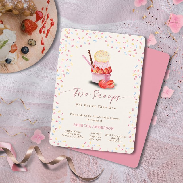 Invitación Baby Shower de gemelos | Dos escopetas son mejores (Twins Baby Shower | Two Scoops Are Better Than One Invitation)