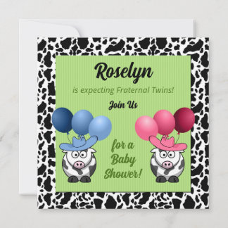 Invitación Baby Shower de gemelos fraternales verdes